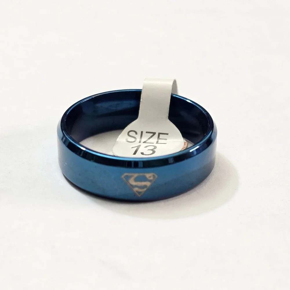 New Superman Ring Blue Stainless Steel King Big Size 13 DC‎ Comics Hero Jewelry